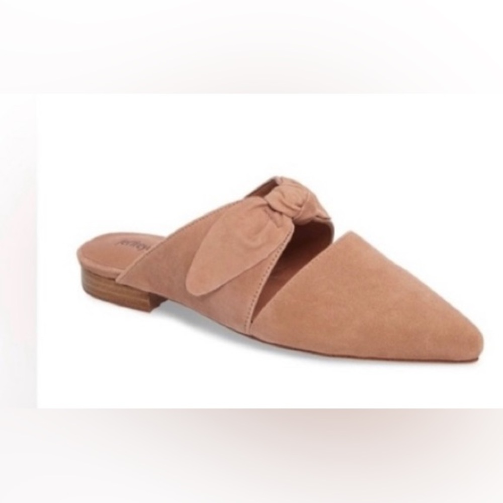Jeffrey Campbell pink flat bow mule slides